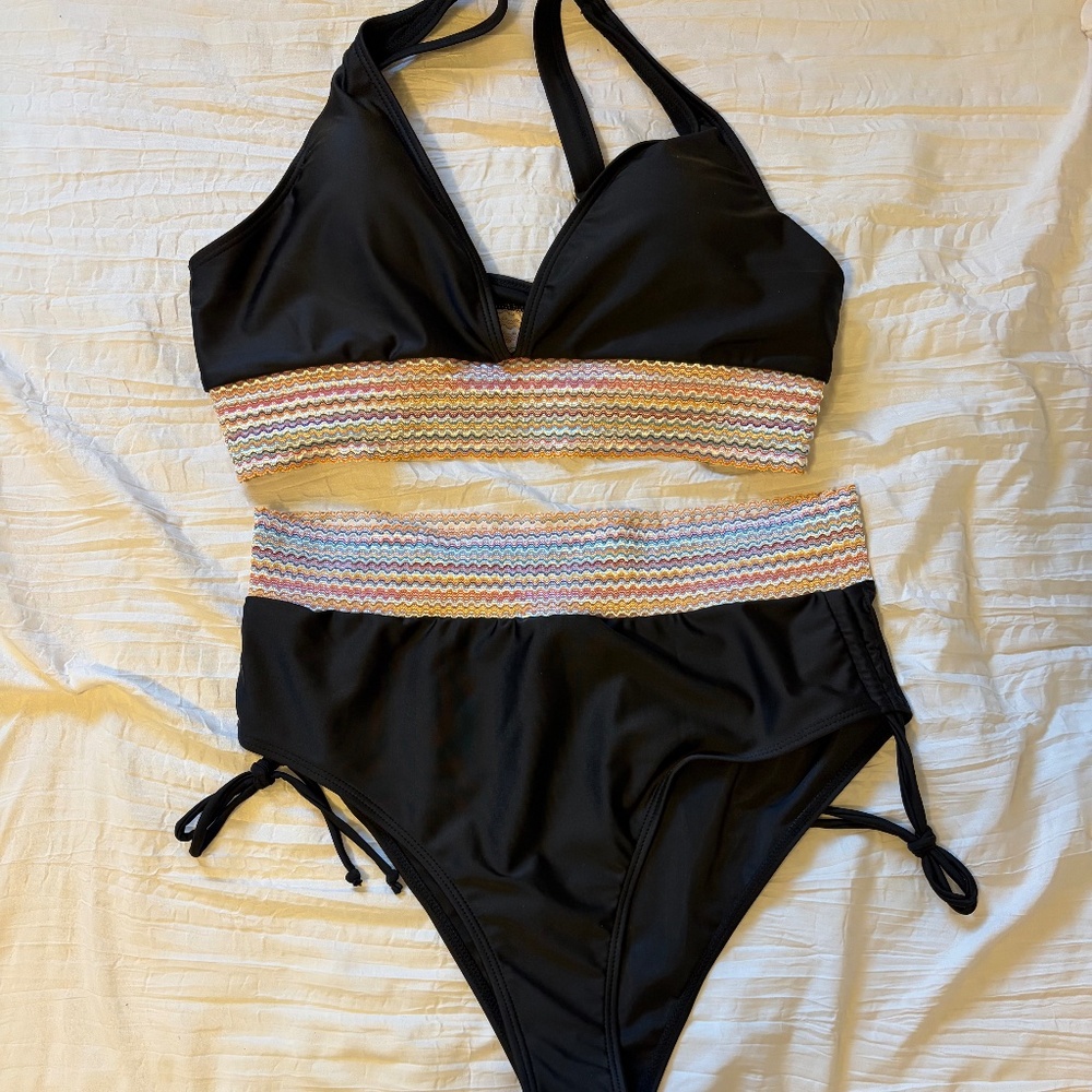2 piece swimsuit, black, size xl, nwot!
